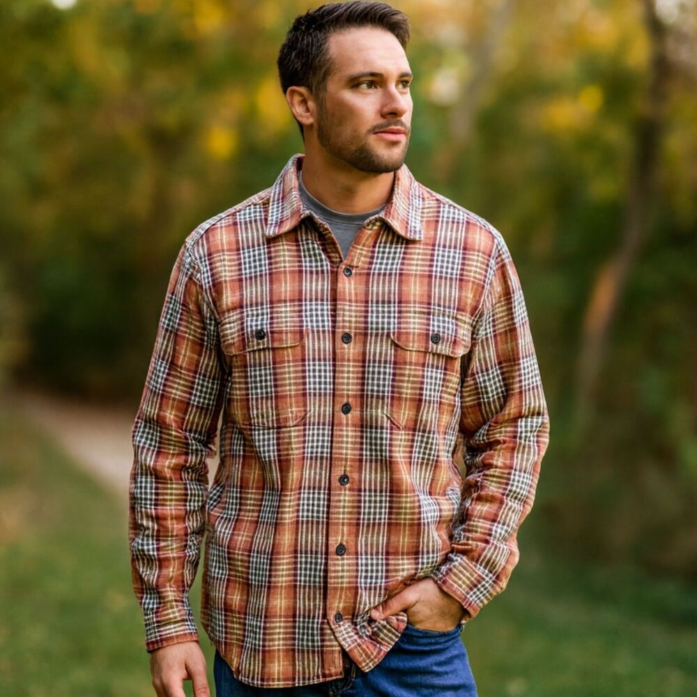 Eddie Bauer Woven Workwear Shirt Mens Sz XL Heavy Cotton Plaid Outdoors Gorpcore